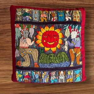 TWO Guatemalan Huipil Pillows Handmade Boho Tribal Ethnic Embroidered Home Decor